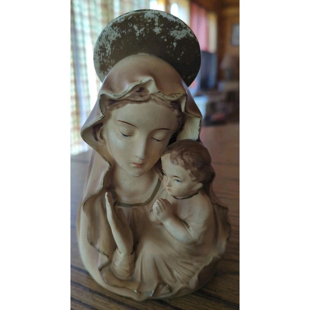 VIntage Madonna Ceramic Planter Mary and Child Catholic Religious